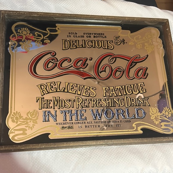 Vintage Coca-Cola Mirror Advertising Bar Sign Decor Wall Art Man Cave Soda Pop - Picture 1 of 5